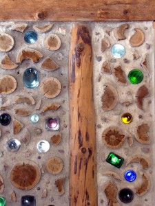 cordwood and bottle wall detail