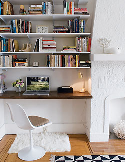 Built-in shelving and desk