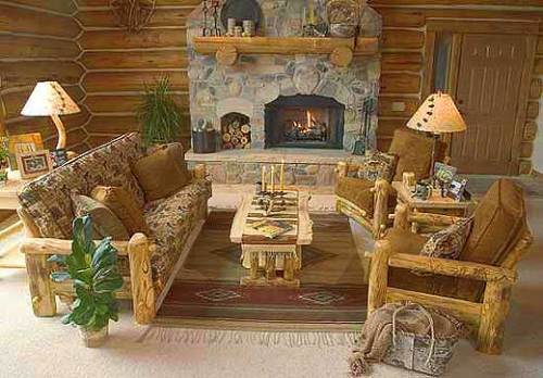 Rustic log sofa and easy chairs